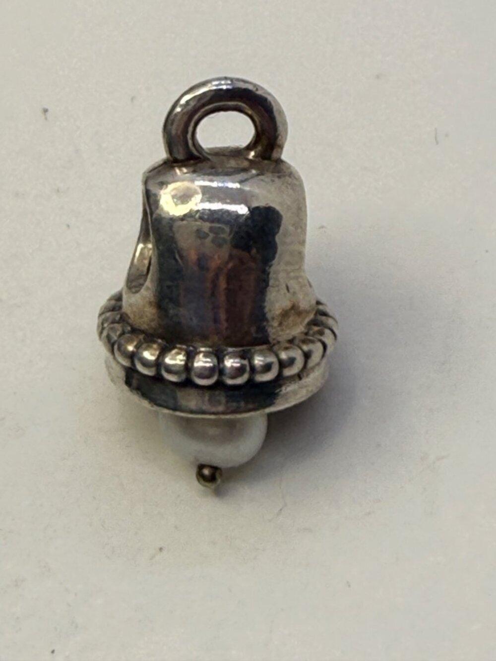 Retired Pandora Sterling Silver Bell Pearl Dangle Charm 925 ALE